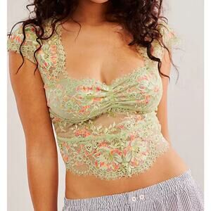 Free People Intimately Garden Party Lace Tee Small, Sheer Floral Lace Crop Top